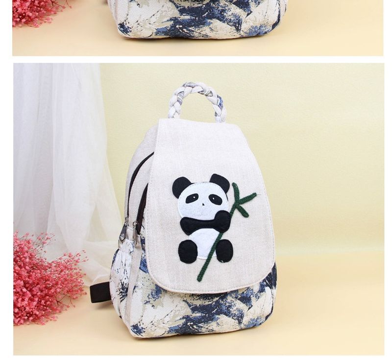 Nuovo zaino antico, piccolo, fresco, tessuto semplice, borsa panda, cerniera a doppio strato, borsa per libri in stile artistico_voghion.com