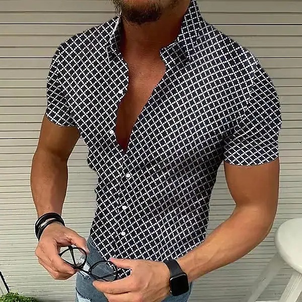 Ropa de hombre Camisa de hombre de manga corta top con estampado de lunares