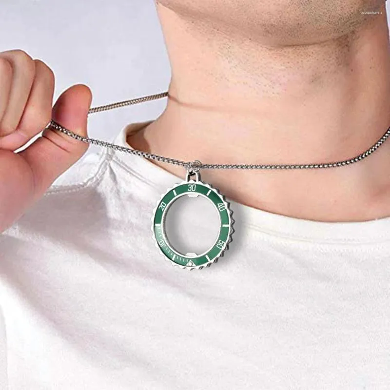 Catene Orologi Fantasma Verdi Quadrante Tachimetro Lunetta Digitale Ingranaggio Apribottiglie Collana in Acciaio_voghion.com