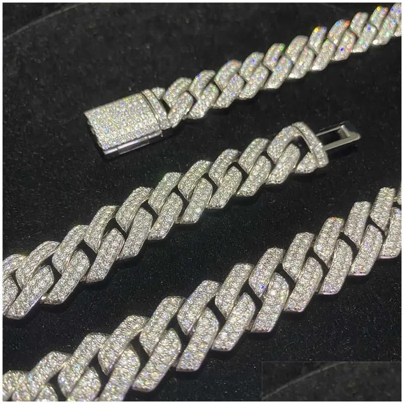 Colliers pendentifs Stock Iced Out Vvs Moissanite Bracelet cubain Sier Bg Dia k Chaîne Hip Hop Hommes Bijoux Collier Drop D_voghion.com