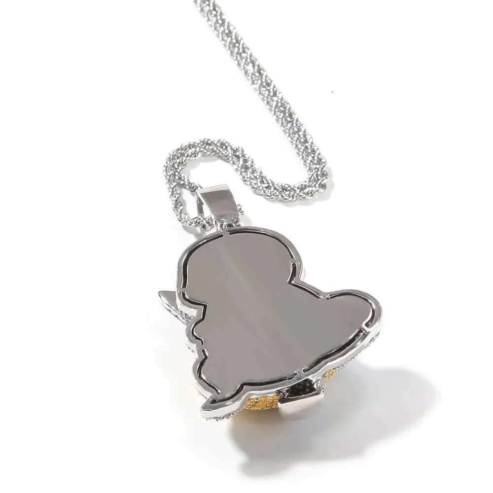 Collana con ciondolo a forma di tartaruga Jeannie dei cartoni animati hip hop, con ciondolo a forma di catena e personalità, con diamanti taglio brillante, in oro e argento sterling._voghion.com