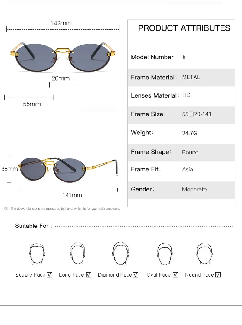 Occhiali da sole ovali alla moda con montatura oro uomo donna_voghion.com