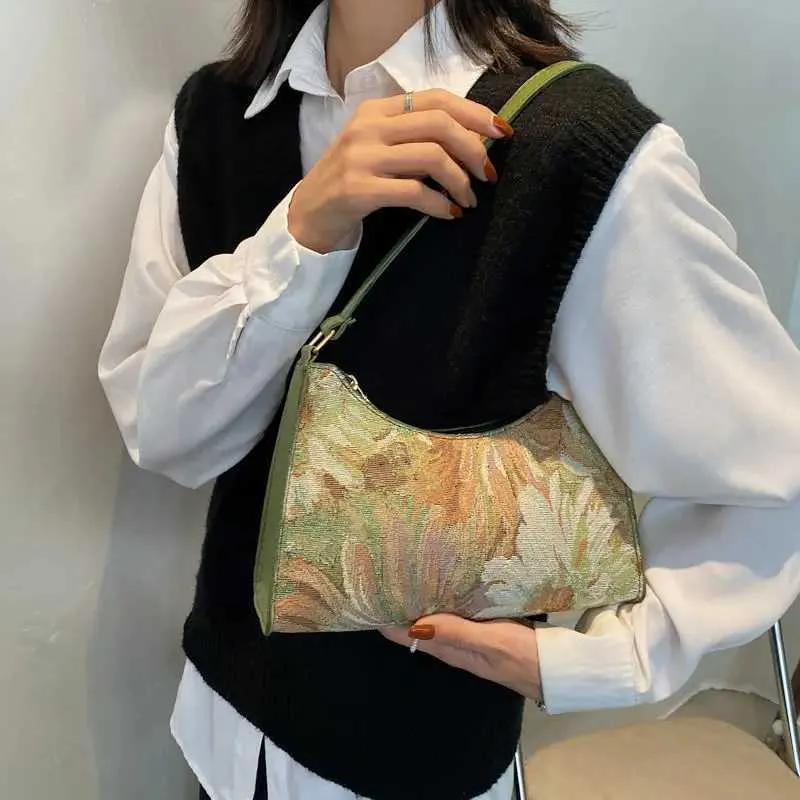 Moda Vintage Donna Olio Dipinto Design Spalla Signore Semplice wer Femminile Ascella Hobos Borse Piccola Frizione Borsa a Mano_voghion.com