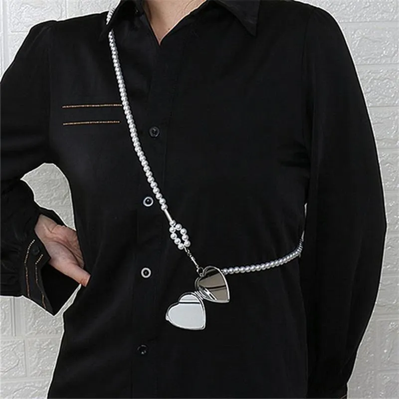 Collane con ciondolo Collana lunga alla moda con grande specchio a forma di cuore Donna 2023 Dichiarazione Perla Catena a tracolla Personalità_voghion.com