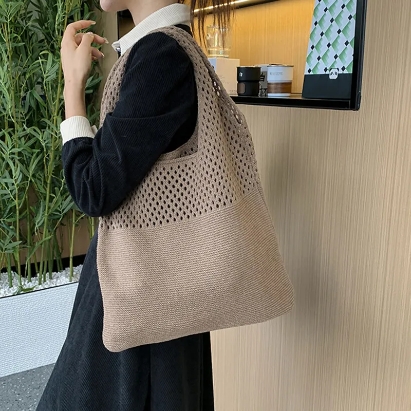 Borse a tracolla di grande capacità, alla moda, da donna, in tessuto cavo all'uncinetto, borse a mano, ecologiche, per la spesa._voghion.com