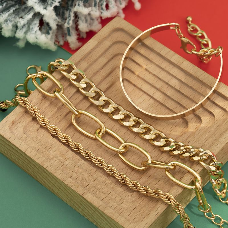 Pulsera lisa de metal apilable estilo navideño con hebilla cubana estilo hip hop para mujer_voghion.com
