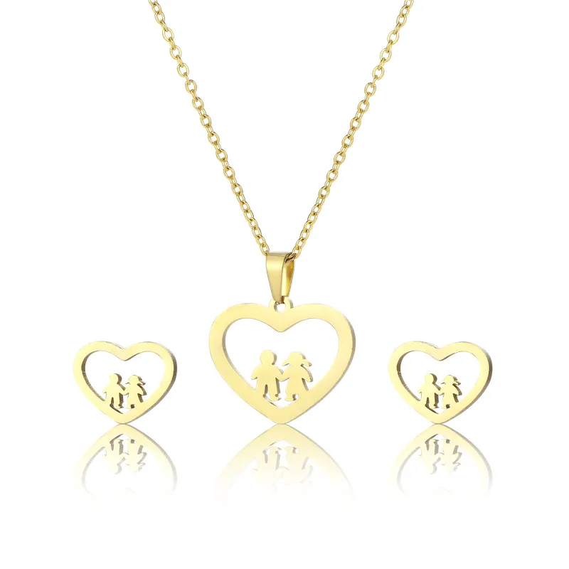 Collane con ciondolo piccolo in acciaio inossidabile famiglia amore cuore ragazzo ragazza bambino collana a catena set donne madre matrimonio_voghion.com