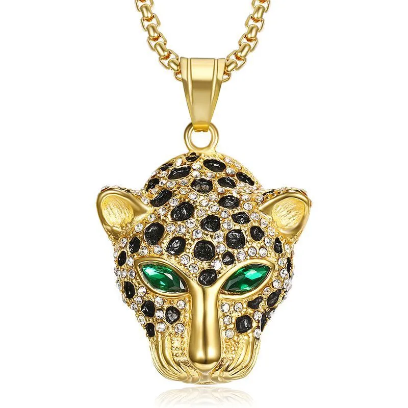 Collier avec pendentif tête de léopard Hip Hop Cool cadeau pour hommes en acier titane plaqué or bijoux rap_voghion.com