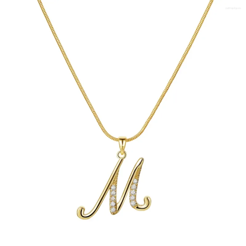 Colliers pendentifs personnalisés CZ A-Z Alphabet Collier Bijoux Plaqué Or Lettre Initiale Cursive Vieil Anglais_voghion.com