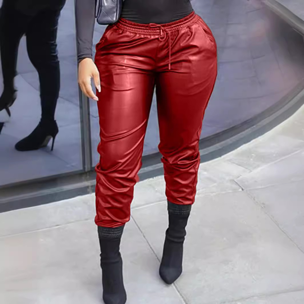 women's clothing autumn and winter hot new fashion versatile sexy bright color stretch PU large size leather pants_voghion.com
