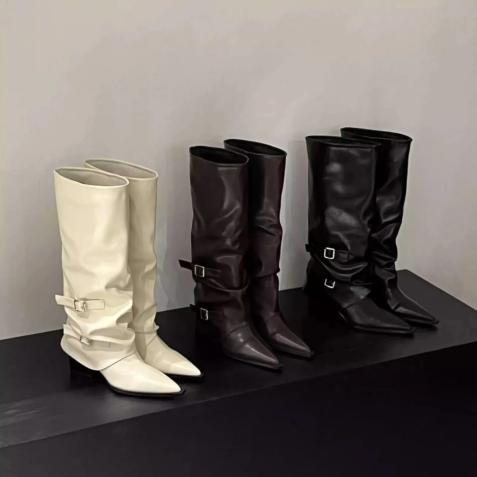 Damen Langschaftstiefel Mit Pfennigabsatz Im Gothic Stil Sexy_voghion.com