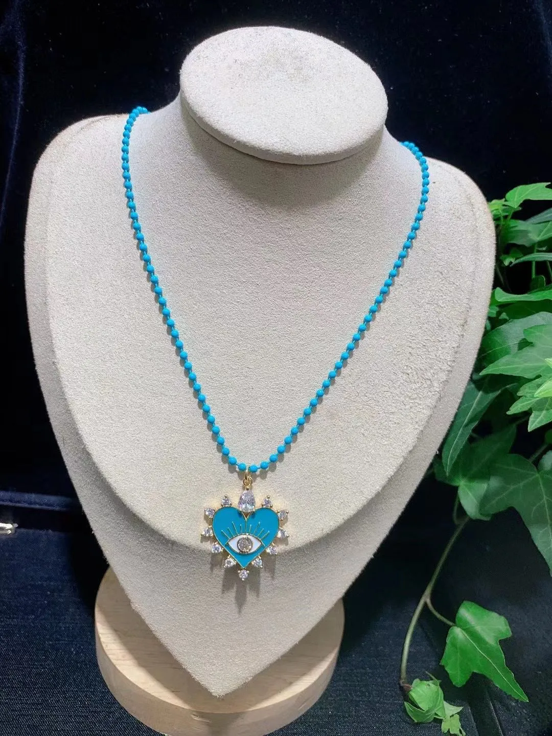 Anhänger Halsketten Farbe Emaille Kugel Perlenketten Halskette CZ Pave Auge Herz Charm Link Frauen Mädchen Schmuck GeschenkeAnhänger_voghion.com