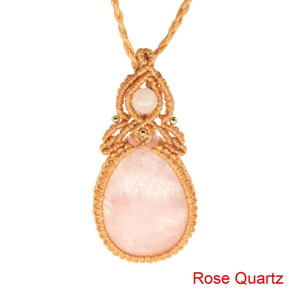 Collane con ciondolo a goccia d'acqua, filo, corda, pietre di cristallo curative naturali, quarzo rosa, ametista, intagliate a mano_voghion.com