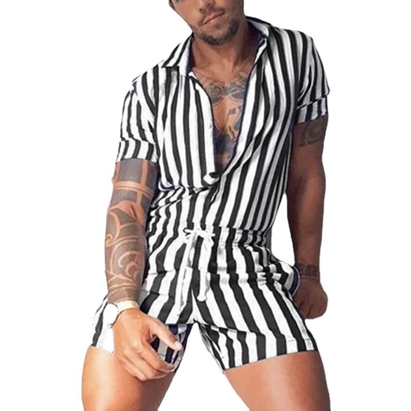 Männer Revers sexy Casual Moud Sport Jumpsuits_voghion.com