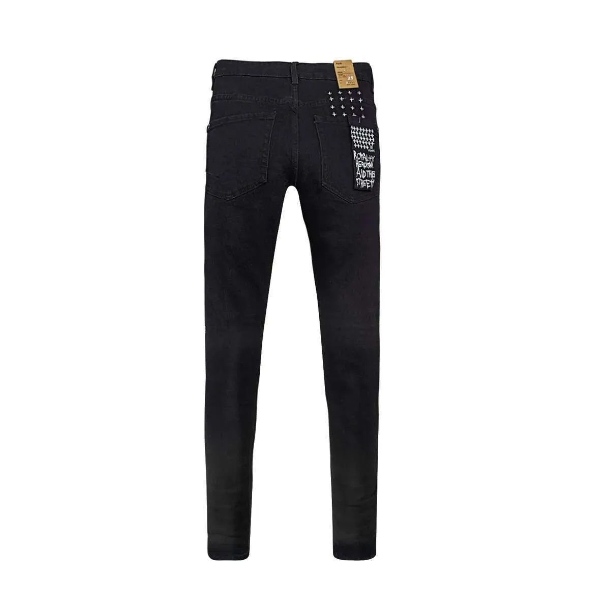 KSUBI Cross Men Fashion American High Street Black Casual Letter Embroidery Pants Stretch Skinny Ripped Frayed Jeans_voghion.com