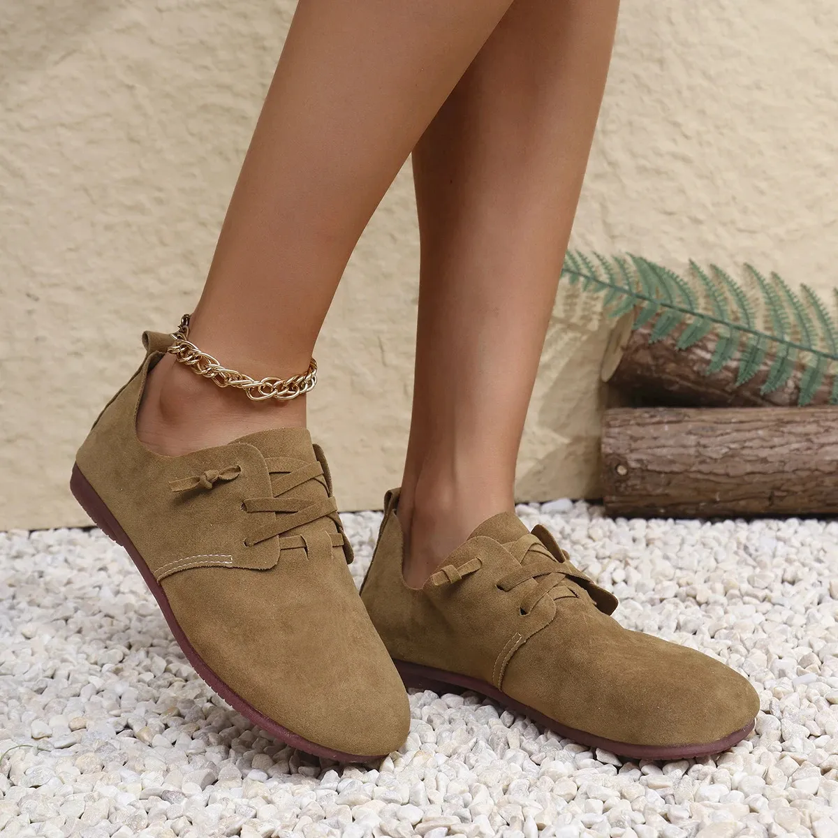 2025 Spring Womens Flat Fashion Round Toe Flats Lightweight Lace-up Sofe Single Shoes Outdoor Casual Sneakers atos_voghion.com