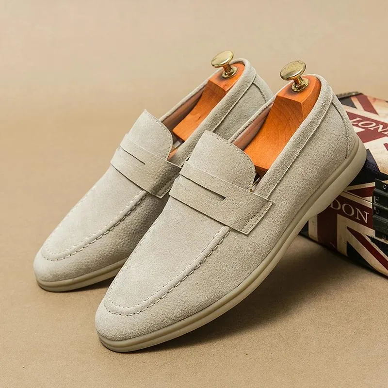Scarpe Casual Slip-On Tacco Basso Mocassini Nubuc Pelle Scamosciata Comode Morbide Suola Uomo Classici Retro Mocassini_voghion.com