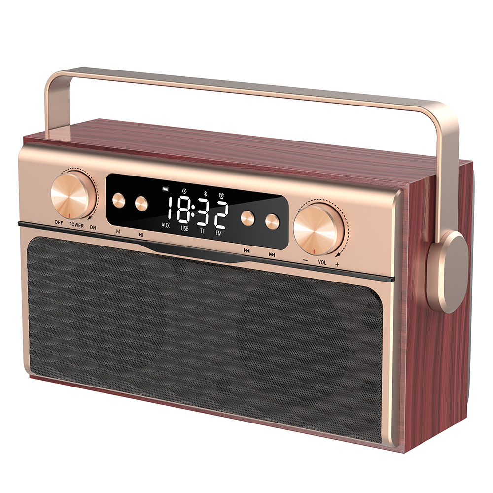 Bärbar trådlös Bluetooth-högtalare i trä, Caixa De Som, 20W, väckarklocka, FM-radio, stöd för TF-kort, U-disk, kabel_voghion.com