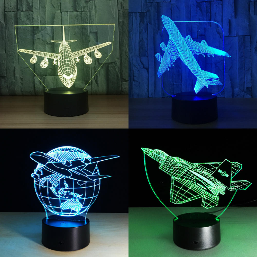 Touch Remote Control Air Plane 3D Light LED Table Lamp Optical Illusion Bulb Night Light 7 Colors Changing Mood Lamp USB Lamp_voghion.com