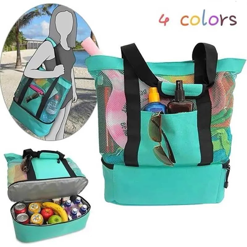 Heat resistant picnic beach womens mesh transparent double-layer swimming high-capacity shopping waterproof bag handbag_voghion.com