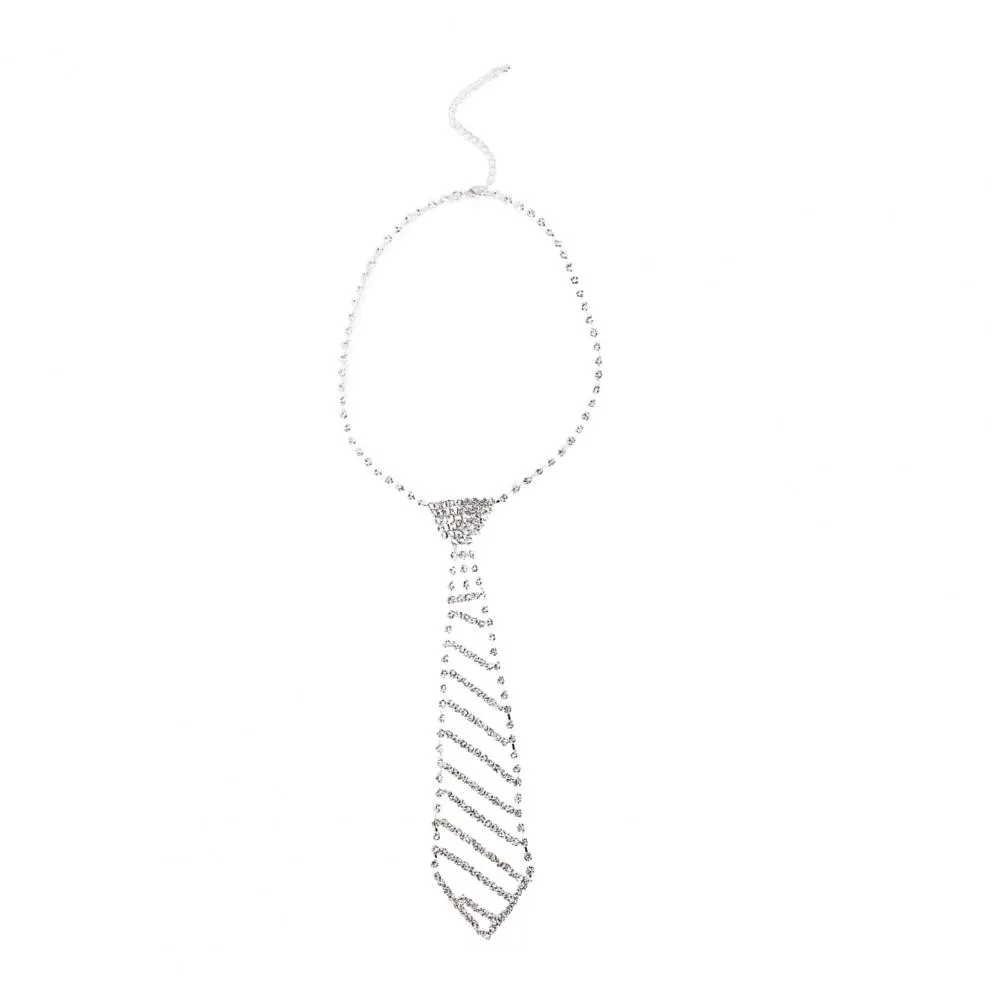 Rhinestone tie ketting verstelbaar sprankelend tassel collier_voghion.com