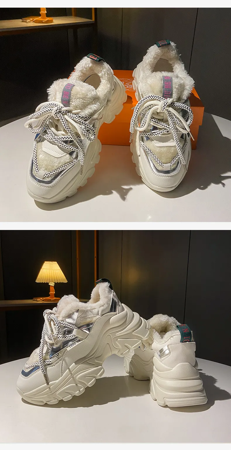 Chaussures de sport à semelle épaisse, bout rond, talon éponge pour plus de confort, moelleuses et chaudes, pour femmes, tendance et polyvalentes_voghion.com