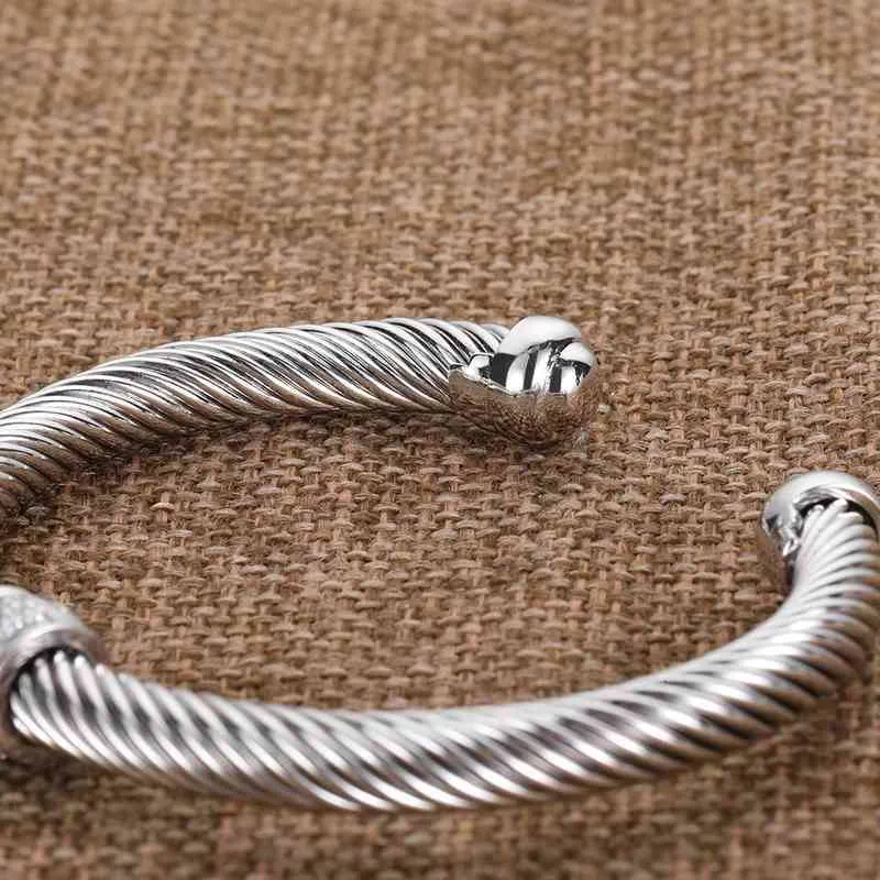 Cable Bangle Bracelet With Zircon For Women Silver Classics_voghion.com