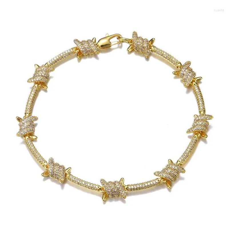 Barbed Wire Link Bracelet With Zircon Stones In White Gold Tone_voghion.com