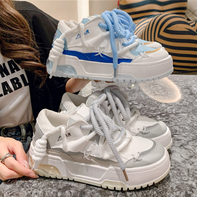 Thick soled board for women's autumn 2024 new trendy couple bread sh, color blocking sports and casual small white_voghion.com