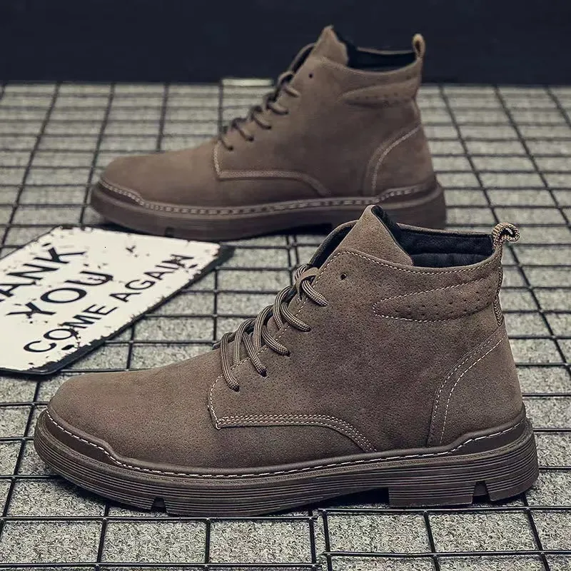 Men's New Casual Short British Style Canvas Mid Cut Workwear Boots, Men's Martin Boots_vogvips.com