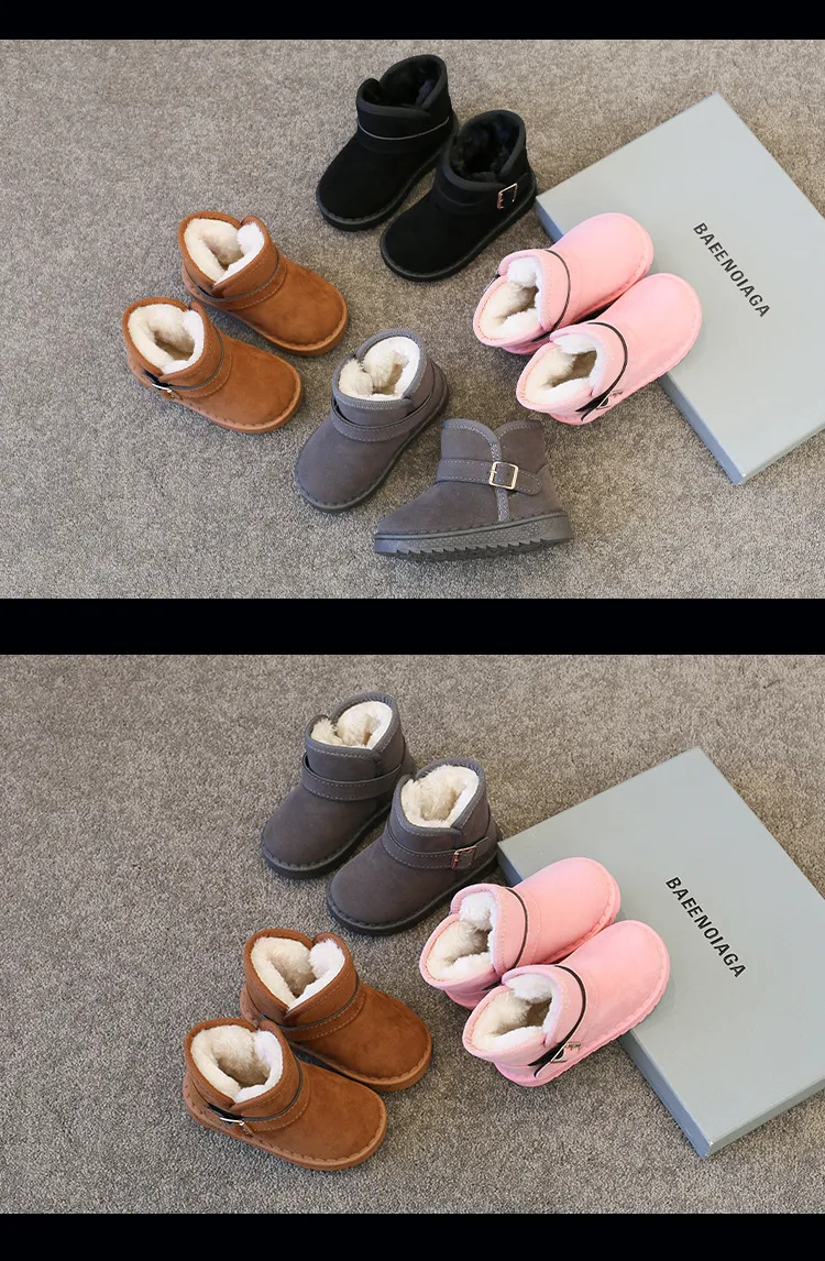 Kids Snow Brown Boys and Girls Baby Toddler Cotton Shoes Kidsnest Gray Soft Padded Thickened Pink Children's Winter_voghion.com