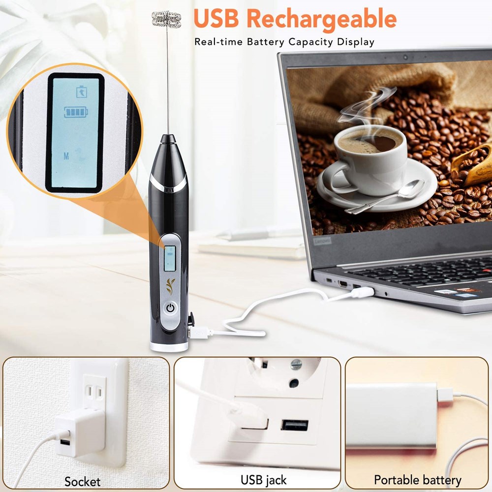 3 Modes Electric Handheld  Milk Frother Blender With USB Charger Bubble Maker Whisk Mixer For Coffee Cappuccino_voghion.com