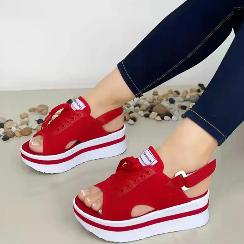 2022 Sommer Neue Mode Peep Toe Flache für Frauen Casual Plateau Sandalen Komfort Designer Höhe Erhöhen Strand Schuhe_voghion.com