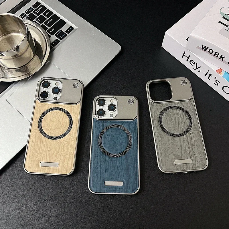 Magnetic Phone Case Wood Grain Leather For Iphone Pro Max Plus_voghion.com