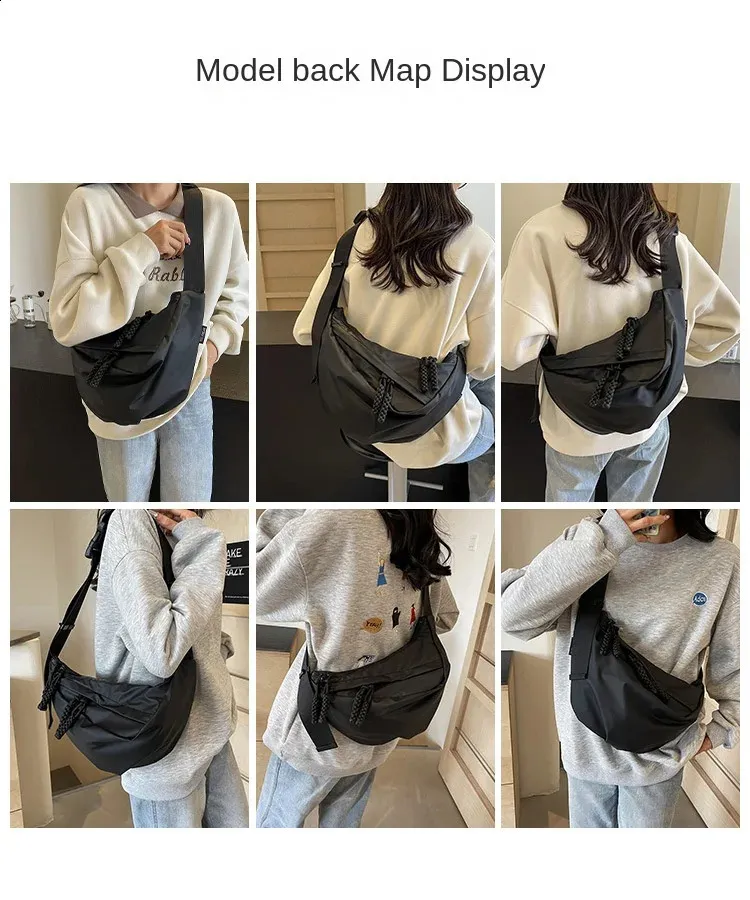 Borsa a tracolla in nylon alla moda, stile punk, tinta unita, grande capacità, multistrato, versatile, con arricciatura_voghion.com