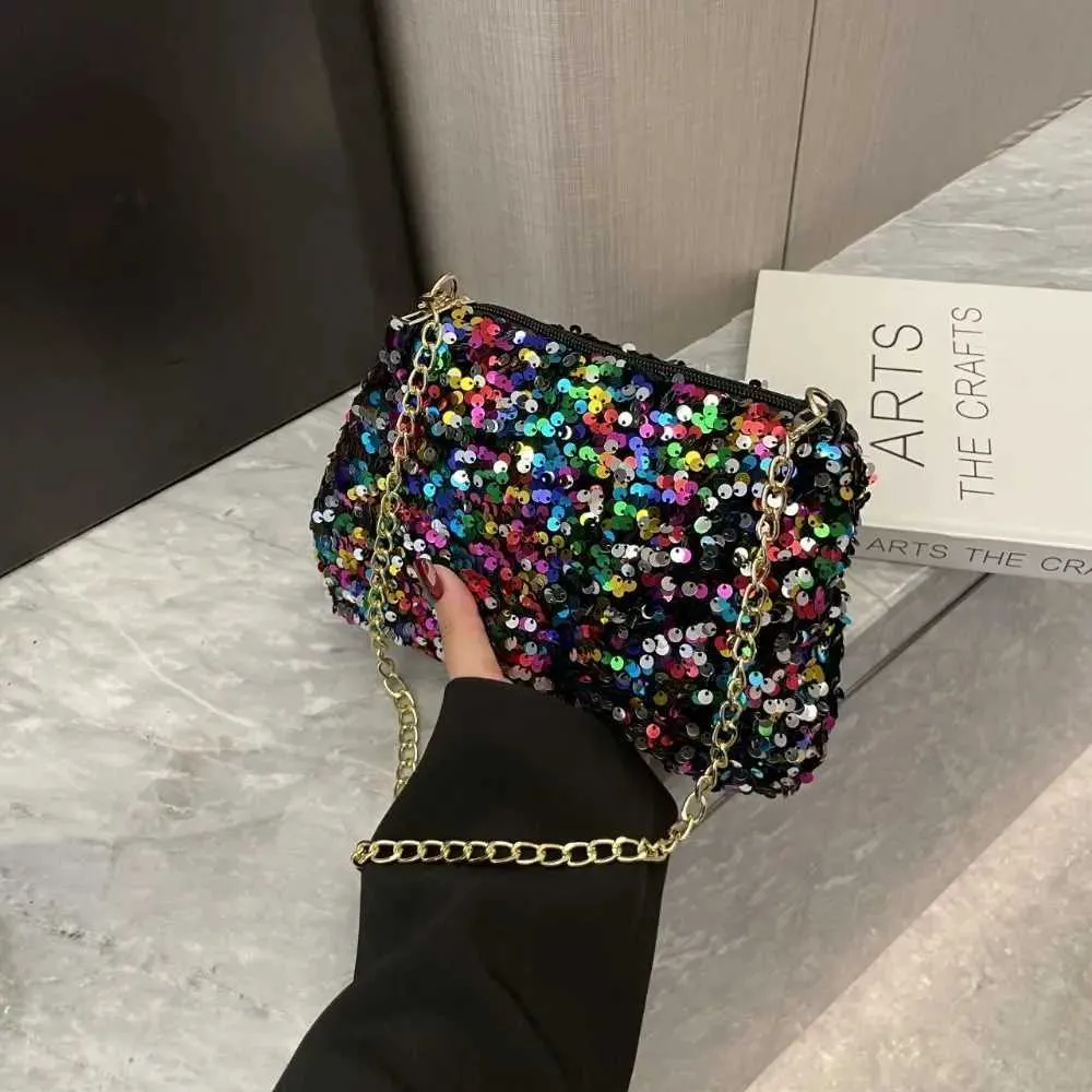Chain cross body solid color Korean sequin shoulder bag mobile wallet Y241019_voghion.com