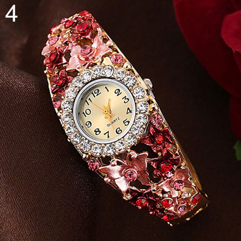Yamaler Women \ 's Flower Butterfly Dress Watch Round Dial Strass Bracelet Montre-bracelet_voghion.com