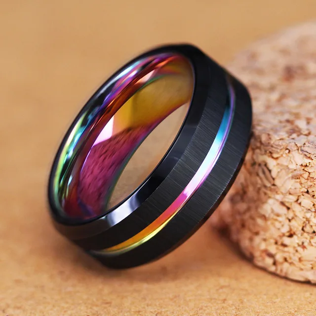 Moevalmis 8 mm volframist pulmapaela sõrmused, musta soonega, kaldus servaga kihlasõrmus meeste sõbrapäeva kingituseks_voghion.com