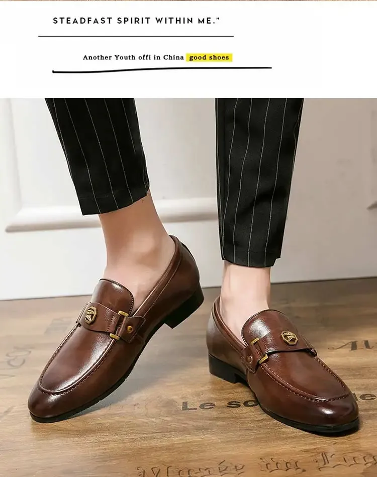Black Loafers Slip-On Round Toe Fashion Mens Dress Wedding Shoes for Men Size 38-47 240703_voghion.com