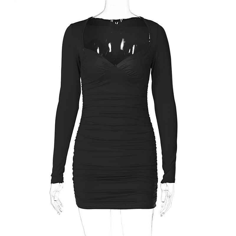Fraekleedung Sexy Deep V BH Langarm Slim Fit Ruffled Moudekleed_voghion.com