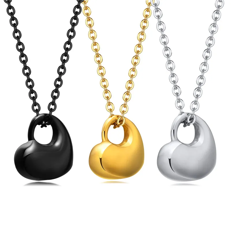 Collier avec pendentif en forme de cœur en forme d'urne en acier inoxydable 316L pour femme, chaîne KOTiK Fashion, couleur noir, or et argent_voghion.com