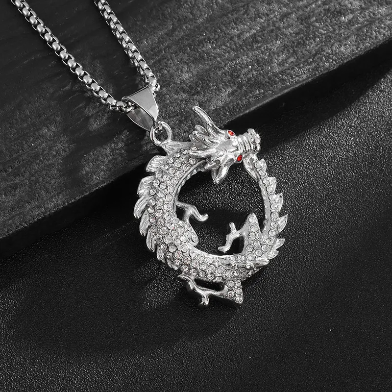 Collana con ciondolo drago cinese vintage Hip Hop in acciaio inossidabile 316L placcato oro vero_voghion.com