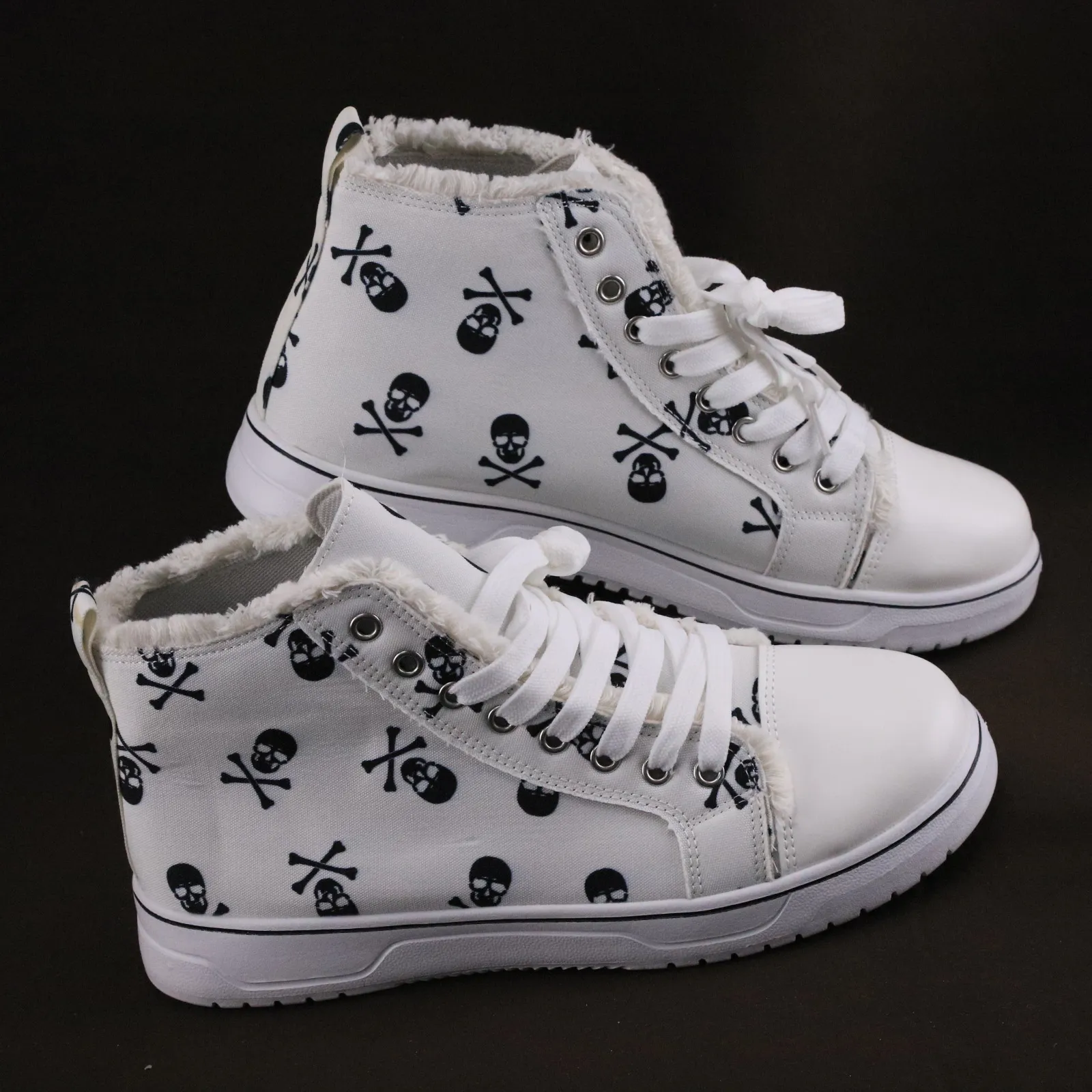 Scarpe casual in tela con lacci e stampa 3D a forma di teschio di Halloween, scarpe da ginnastica piatte da donna_voghion.com