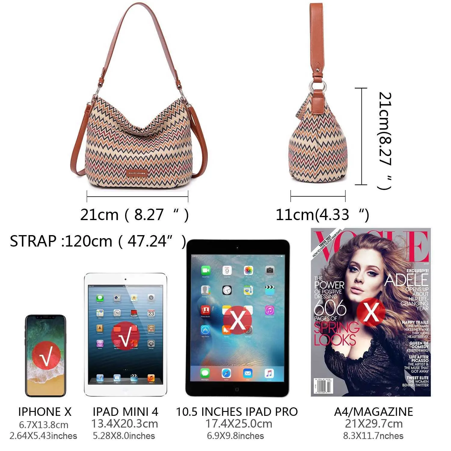 David Jones Original Stilvolle Handtaschen für Frauen Marke Schulter Messenger Weiche Polyester Top Griff Tasche Crossbody_voghion.com