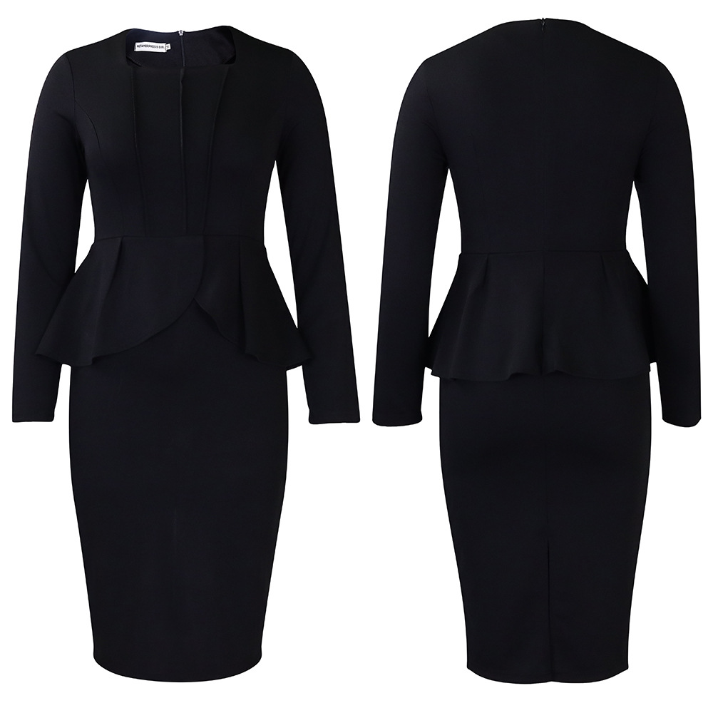 Women's Autumn And Winter New Long-sleeved OL Temperament Elegant Ruffled African Dress_voghion.com
