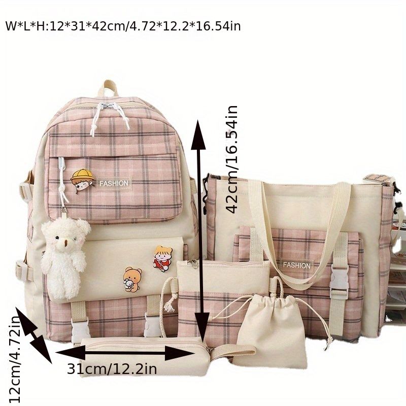 Zaino in tela alla moda di grande capacità, con ciondolo a forma di orso, grazioso zaino casual_voghion.com