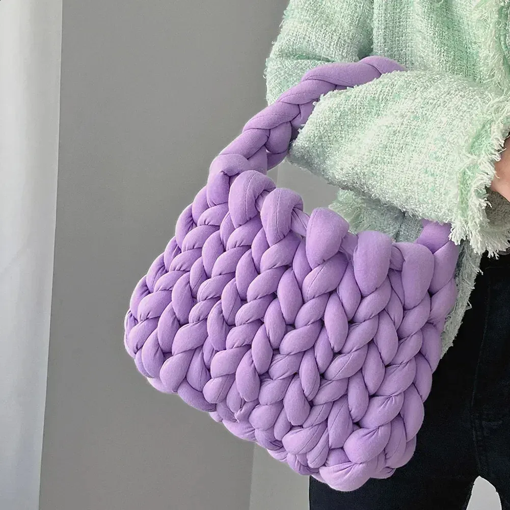 Bolso de mano tejido a mano para mujer, tejido a mano, con hilo islandés grueso, para hombro, para compras, 240912_voghion.com