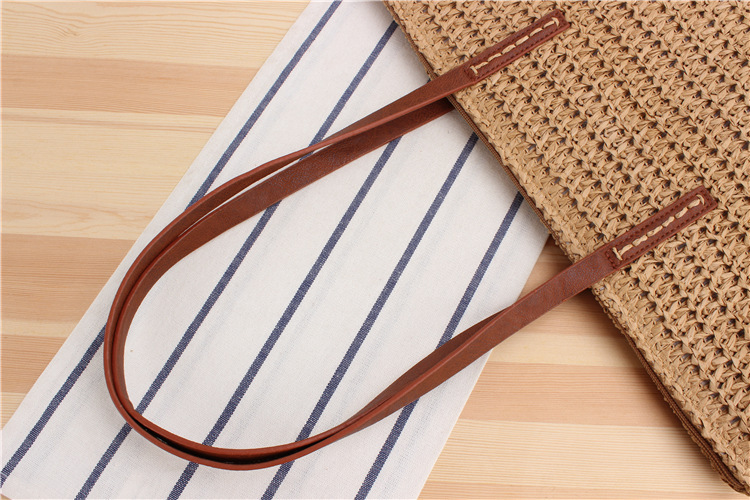 Borsa a tracolla singola in paglia intrecciata semplice e tinta unita, borsa intrecciata per pendolarismo quotidiano, tempo libero, vacanza, borsa da donna_voghion.com