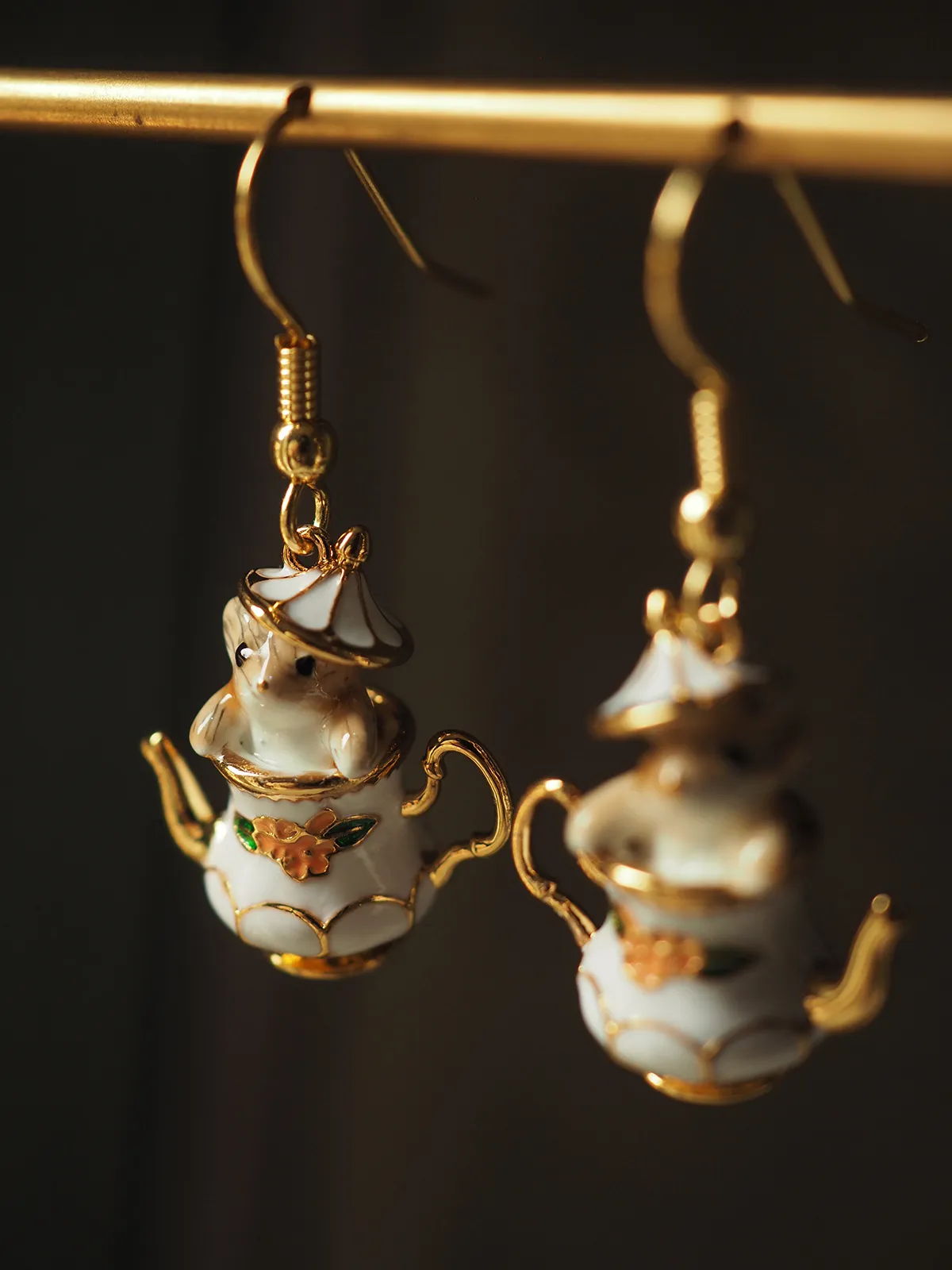 Bellissimo cartone animato tazza da tè Chipmunk orecchini di design collane set di gioielli per donne ragazze simpatico topo retrò vintage oro_voghion.com