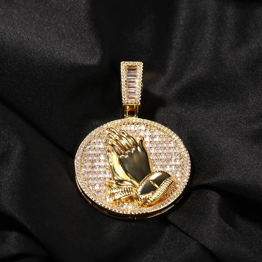 Collana con ciondoli Hip Hop che giocano con le mani, bling, regali di gioielli religiosi con zirconi completi_voghion.com